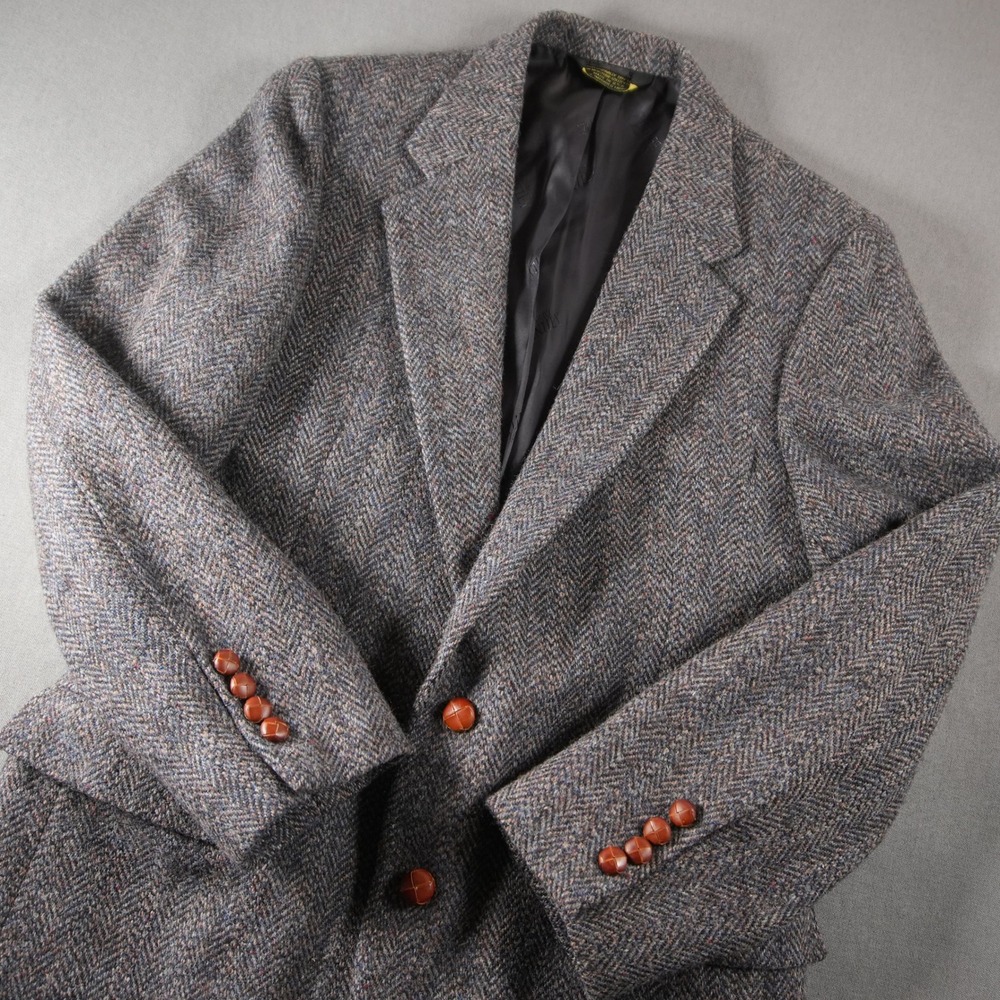Harris Tweed Herringbone Ivy College Scotland Wool Prep Retro Men Blazer 42R